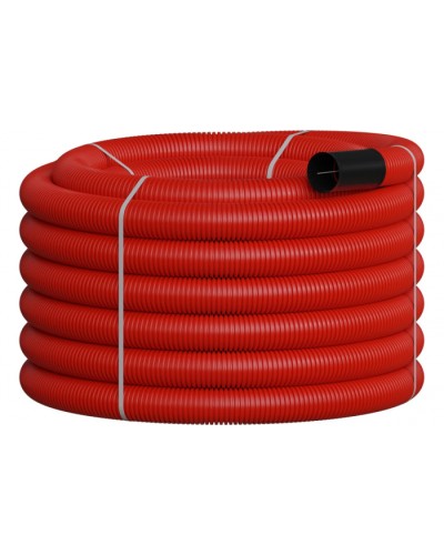 NR090 Двустенная труб.а ПНД гибкая, тип 450, SN12, с зондом, D90мм (20м) цвет красный Экопласт 801090-20 в Березниках Гладкая труба Pintop.ru