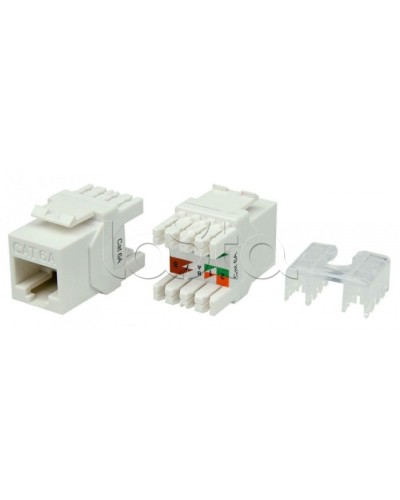 Вставка Keystone Jack RJ-45(8P8C) Hyperline KJ8-8P8C-C6A-180-WH в Березниках Модули Keystone Pintop.ru