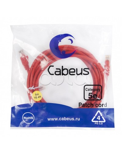 Патч-корд медный U/UTP кат.5е (5м) LSZH (красный) Cabeus (PC-UTP-RJ45-Cat.5e-5m-RD-LSZH) в Березниках Патчкорды (медные) Pintop.ru