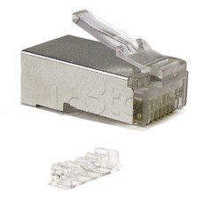 Коннектор RJ-45 под витую пару, категория 6 (50 µ"/ 50 микродюймов), экранированный, универсальный (для одножильного и многожильного кабеля), со вставкой Cabeus 8P8C-SH-C6-TWP