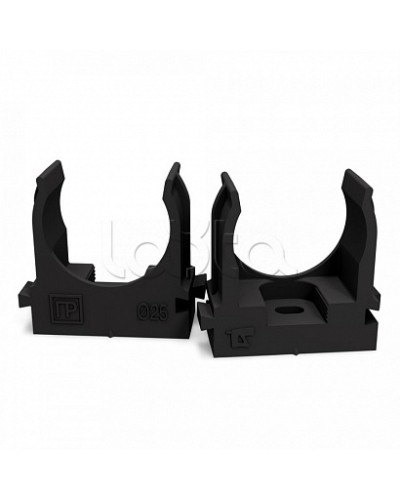 Крепеж-клипса для труб атмосферостойкая для монтажного пистолета черная в п/э d25 мм (100шт/700шт уп/кор) Промрукав (PR13.0407) в Березниках Держатели, клипсы, скобы Pintop.ru