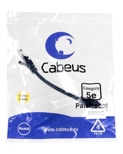 Патч-корд медный U/UTP кат.5е (0,15м) LSZH (черный) Cabeus (PC-UTP-RJ45-Cat.5e-0.15m-BK-LSZH) в Березниках Патчкорды (медные) Pintop.ru