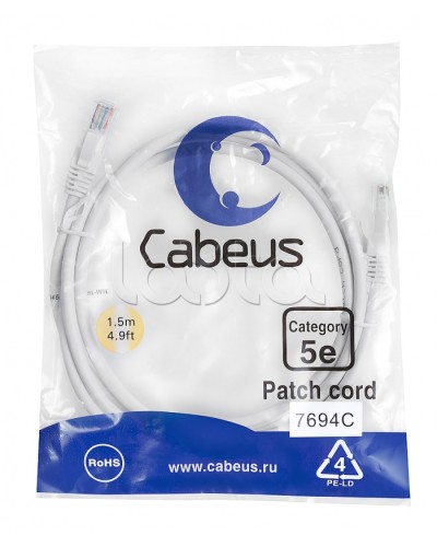 Патч-корд медный U/UTP кат.5е (1,5м) LSZH (белый) Cabeus (PC-UTP-RJ45-Cat.5e-1.5m-WH-LSZH) в Березниках Патчкорды (медные) Pintop.ru