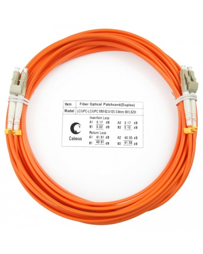 Шнур оптический duplex LC-LC 62,5/125 mm 5м LSZH Cabeus FOP-62-LC-LC-5m в Березниках Патч-корды оптические Pintop.ru