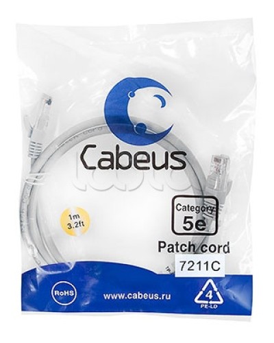 Патч-корд 2xRJ-45/8P8C UTP кат.5е (1 м) Cabeus PC-UTP-RJ45-Cat.5e-1m-BL в Березниках Патчкорды (медные) Pintop.ru