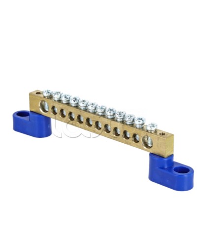 Шина 0 N (8х12мм) 12 отверстий латунь 2 синих угловых изолятора EKF PROxima (sn0-125-12-2) в Березниках Клеммные колодки Pintop.ru