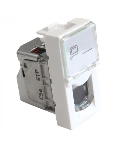 Вставка Mosaic 22.5x45, RJ-45 STP, кат.5e, со шторкой и увеличенным окном маркировки, белая LANMASTER LAN-SIP-22S5E-WH в Березниках Модули Keystone Pintop.ru