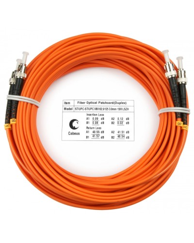 Шнур оптический duplex ST-ST 62,5/125 mm 20м LSZH Cabeus FOP-62-ST-ST-20m в Березниках Патч-корды оптические Pintop.ru